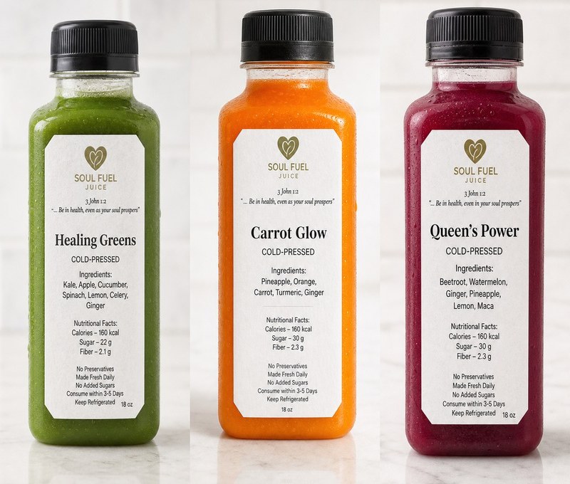Three Soul Fuel Juice cold-pressed juices